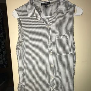 Navy blue and white vertical striped blouse